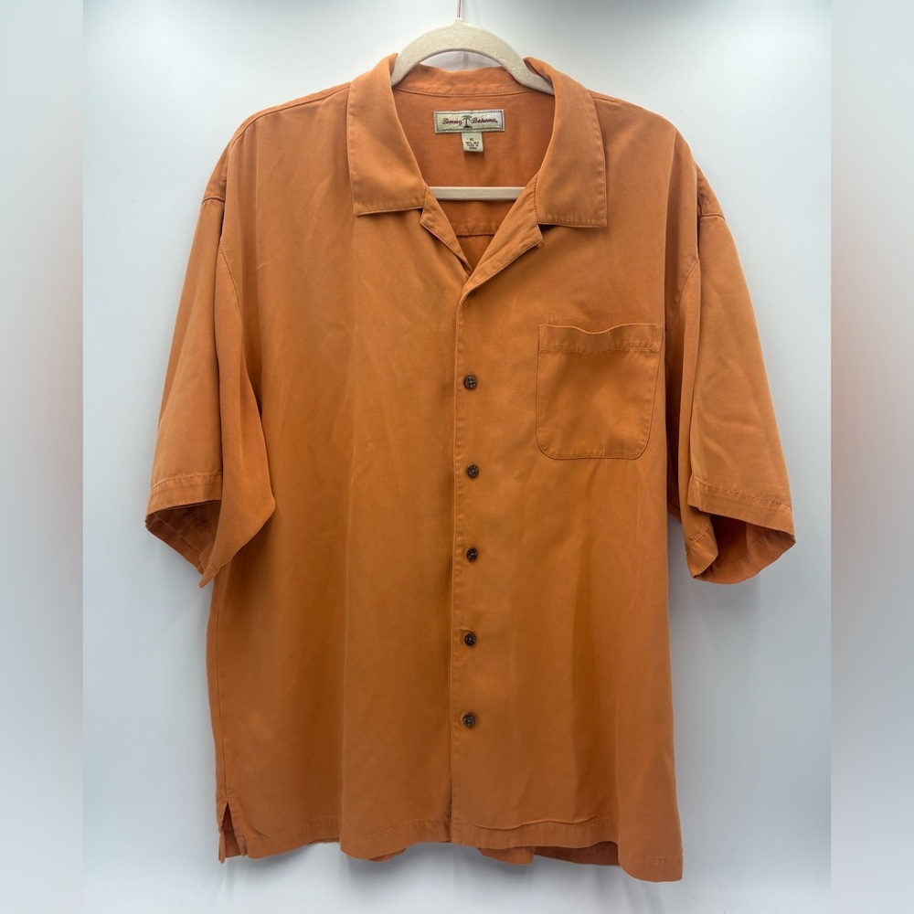 Tommy Bahama Silk Camp Shirt Mens XL Orange Hawaiian Resort‎ Casual Button Up